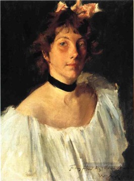 Portrait d’une dame dans une robe blanche aka Mlle Edith Newbold William Merritt Chase Peinture à l'huile